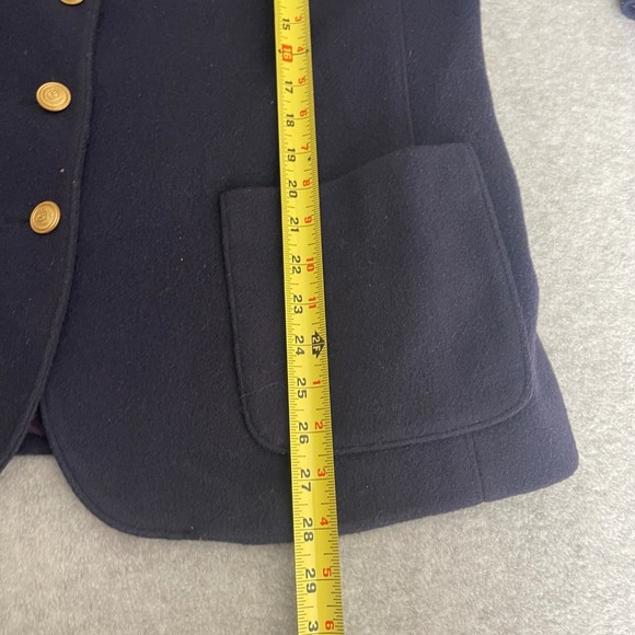 Vintage Lizsport Petites‎ Navy Wool Blazer Gold Crest Preppy Classic 8P - Picture 15 of 16
